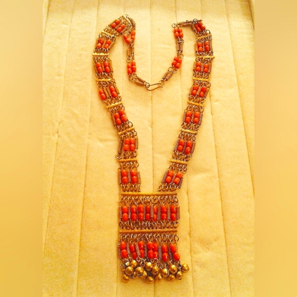 Vintage Bohemian Gold and Glass Necklace